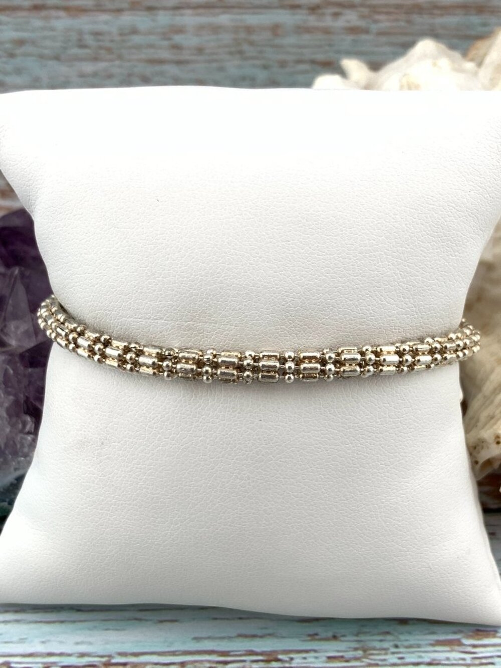 Ice Link or Popcorn Style Sterling Silver Estate Bracelet 7" J1431